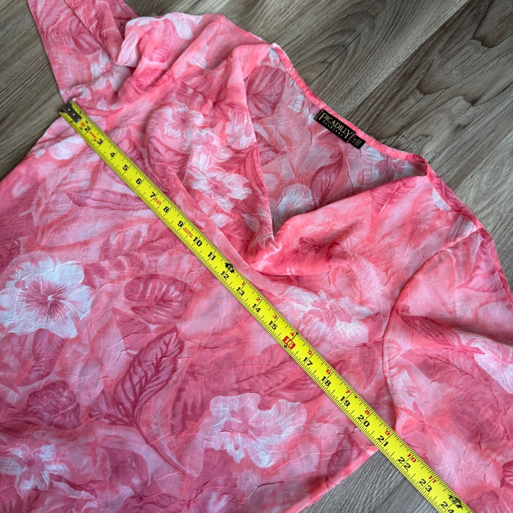 Vintage Y2K Picadilly Sheer Pink Floral Fairy Cowl Neck Asymmetrical Blouse L - Picture 6 of 7